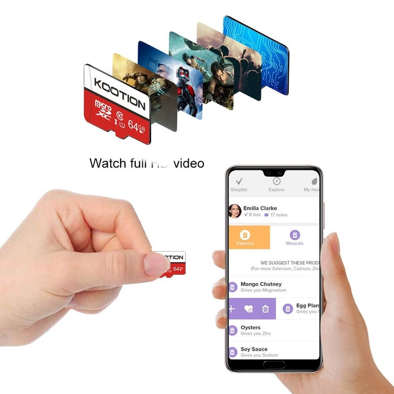 Kootion بطاقة micro SD بسعة 64 جيجابايت من KOOTION - عبوة من 2، بطاقة ذاكرة micro SDXC من الفئة 10، بطاقات micro SD من نوع UHS-I، C10، U1، بطاقة فلاش TF عالية السرعة مع محول - Image 3